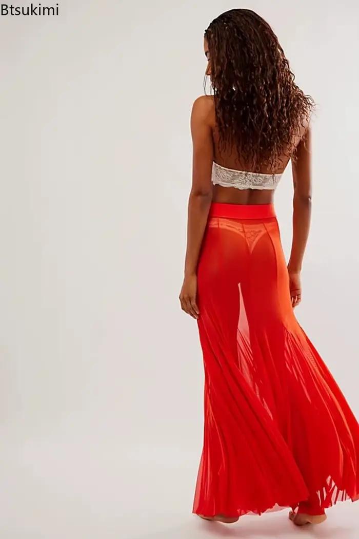 Nouvelles Jupes Longues Sexy en Maille Transparente pour Femmes 2026 – Taille Haute Élastique