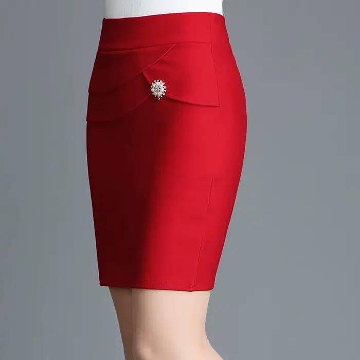 Bureau dame maigre tenue d'affaires rouge jupe moulante de hanche été nouvelles femmes de base polyvalente mode