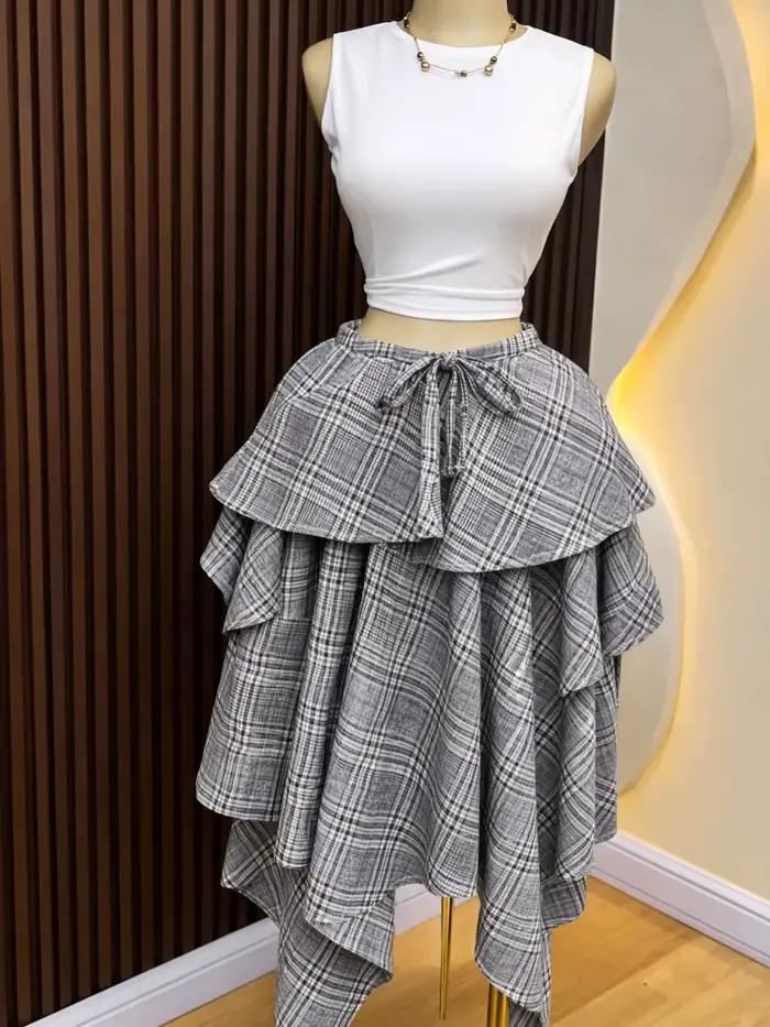 Jupes Femme Mi-longues Coupe Trapèze Taille Haute Ajustée Imprimé Carreaux Décontractées Élégantes Style Y2K Streetwear Travail Été 2026