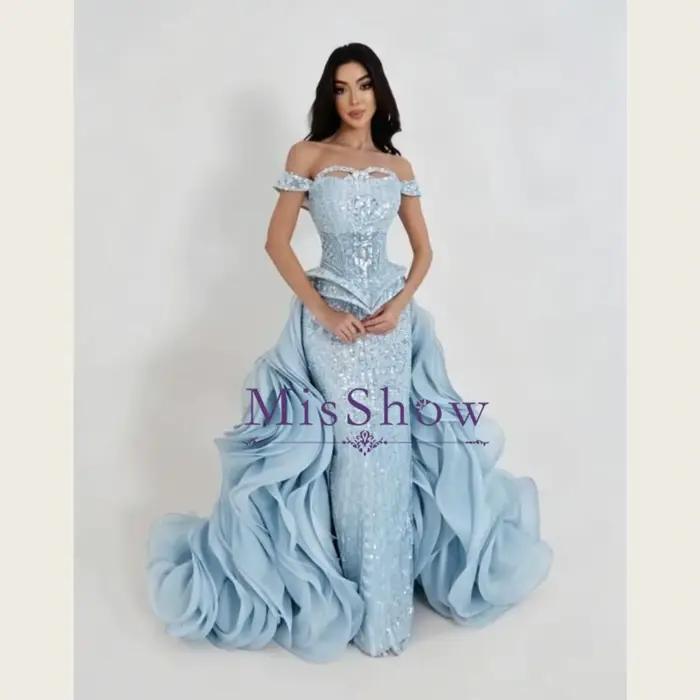 Robes de soirée haute couture MisShow, ornées de perles, épaules dénudées, traîne à couches ondulées, robe de bal sirène, robes de cérémonie exquises