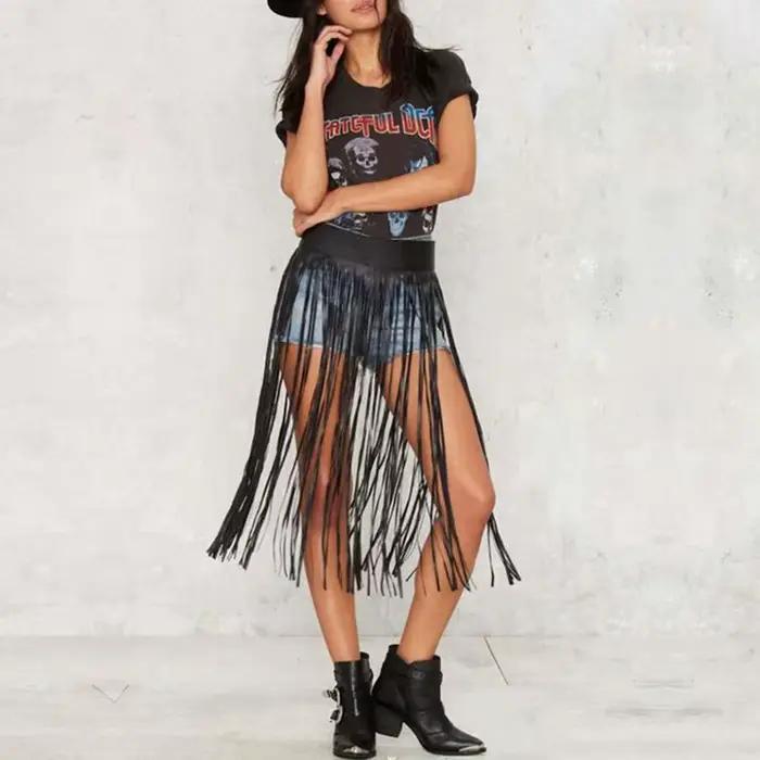 Jupe en Faux cuir pour femmes, taille haute, glands, harnais, Punk, Clubwear, fête, charme, danse en toute confiance