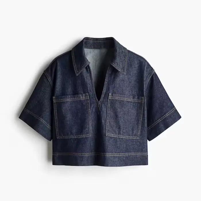 Ensemble chemise et jupe en jean pour femmes, 2 pièces, avec chemises à manches courtes, Mini jupes asymétriques pliables, tenues Streetwear d'été pour dames, 2025