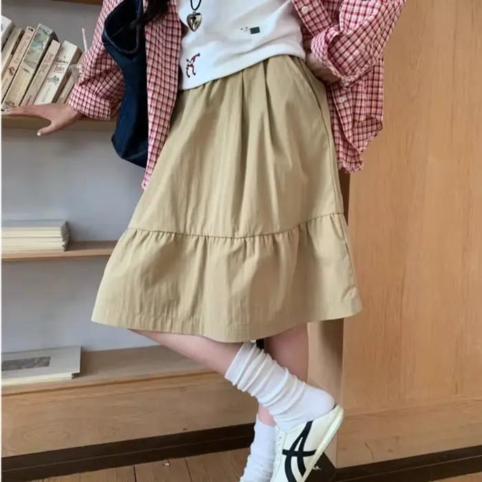 Femmes japonaises jupe décontractée printemps été 2025 taille haute une ligne cheville longueur mode