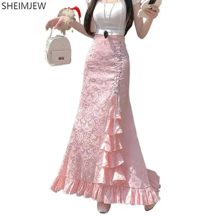 Jupe femme Style rétro jeu de rôle cour victorienne robe sirène longue Sexy à volants mince queue de poisson dentelle