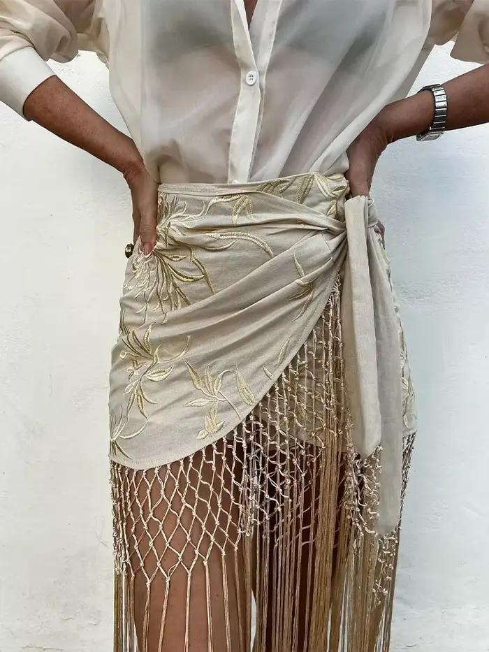 Mode gland brodé jupe élégante femmes maille à lacets court Kilt 2025 été nouveau Chic femme plage vacances Street Wear