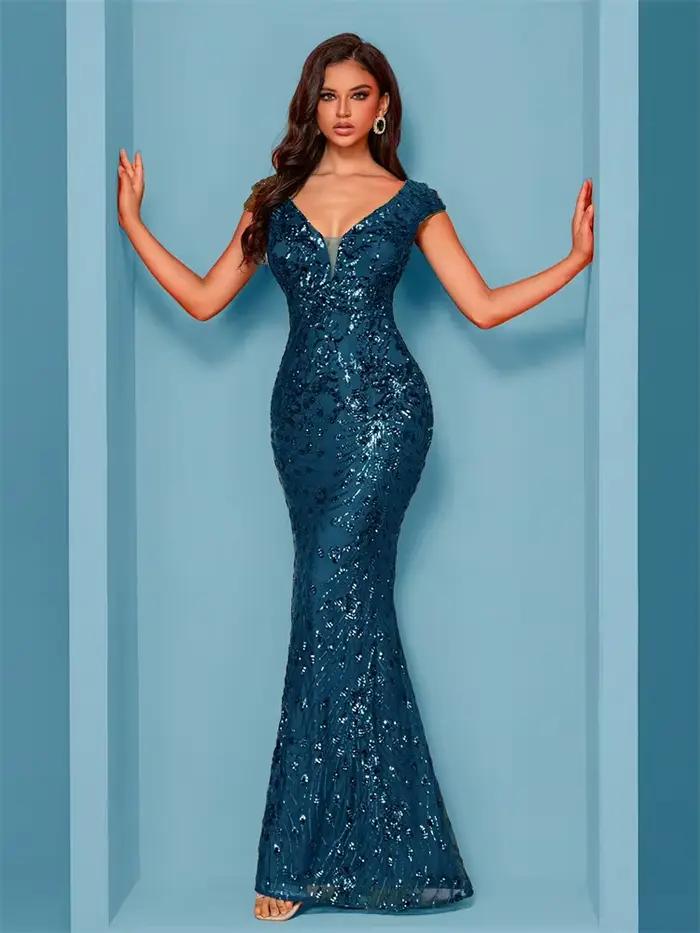 Lucyinlove élégant Champagne robe de soirée pour les femmes longue 2025 luxe sirène formelle paillettes bal de mariage fête robes de Cocktail