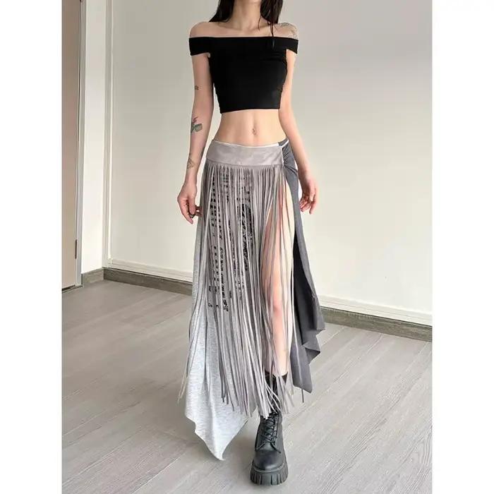 Jupe crayon femme style américain rétro imprimée bicolore fendue asymétrique tendance nouvelle confortable minimaliste mode niche
