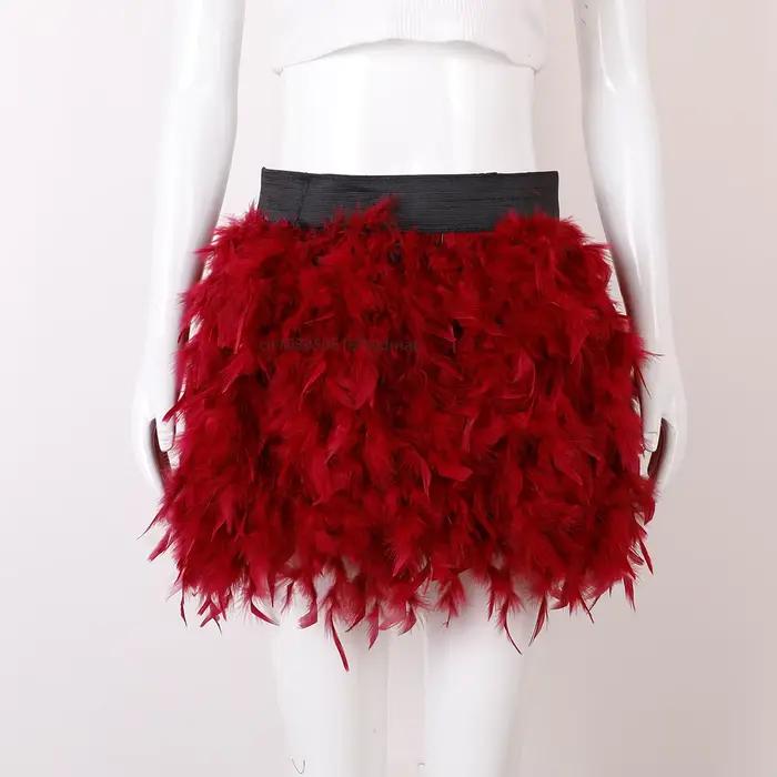 Mini-jupe en plumes moelleuses multicolores, taille haute élastique, pour carnaval, bal de promo, performance scénique, costume