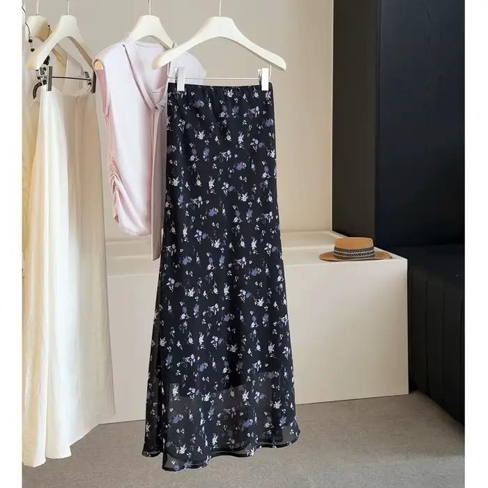 Jupes Vintage en Mousseline Florale pour Femmes 2026 Nouvelle Mode Amincissante Moulante Effet Hanches Nues Taille Haute Décontractée Élégante Plage Sirène