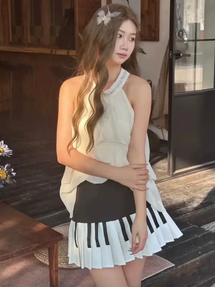 Jupe de Piano Vintage noire et blanche pour femmes