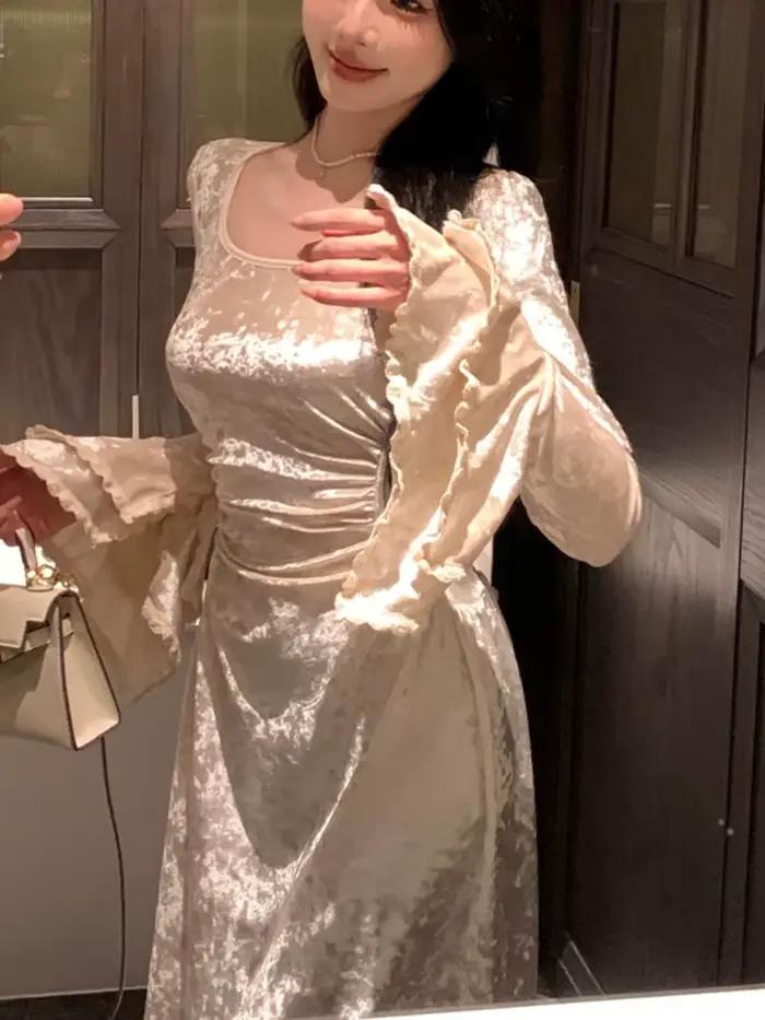 Jielur – robe Vintage à manches longues pour femme
