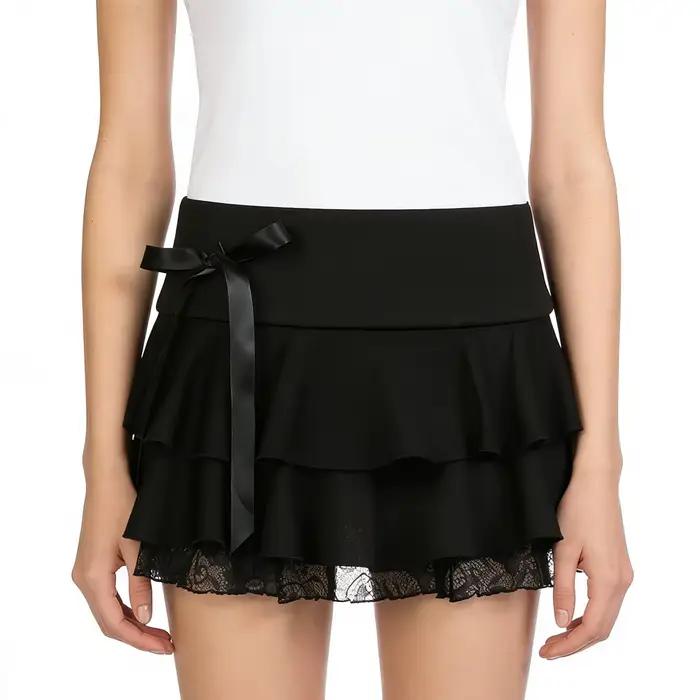 Jupe mini trapèze Y2K noire en dentelle pour femme