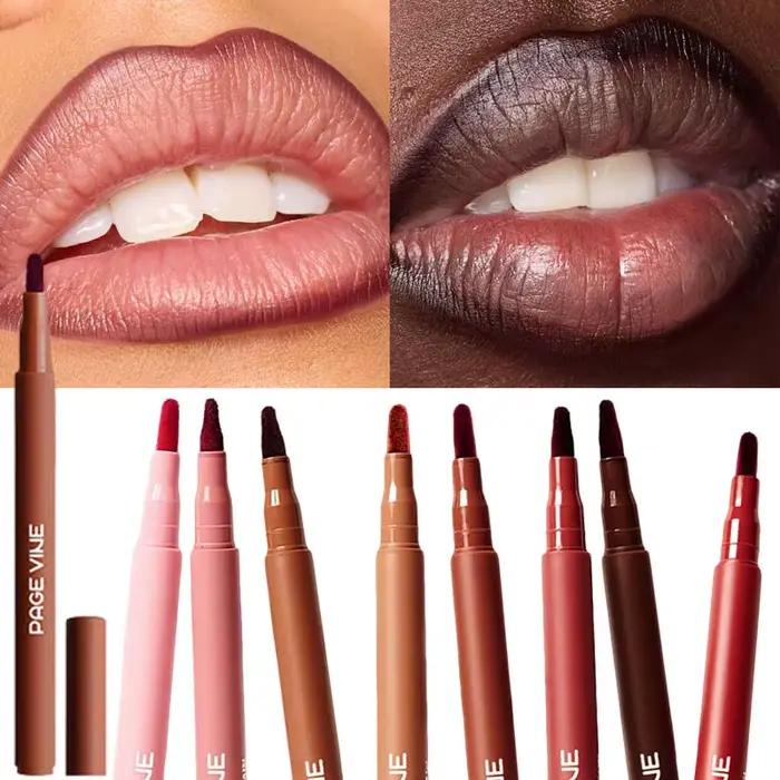 Crayon à lèvres velours marron, couleur chair, mat, imperméable, tasse antiadhésive, rouge cerise, stylo de Contour des lèvres, maquillage pour femmes