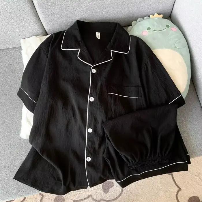 Ensemble de pyjama pour homme, coupe slim, nouveau, couleur unie, haut à manches courtes à col rabattu et short élastique, pyjama d'été, vêtements de détente, vêtements de nuit
