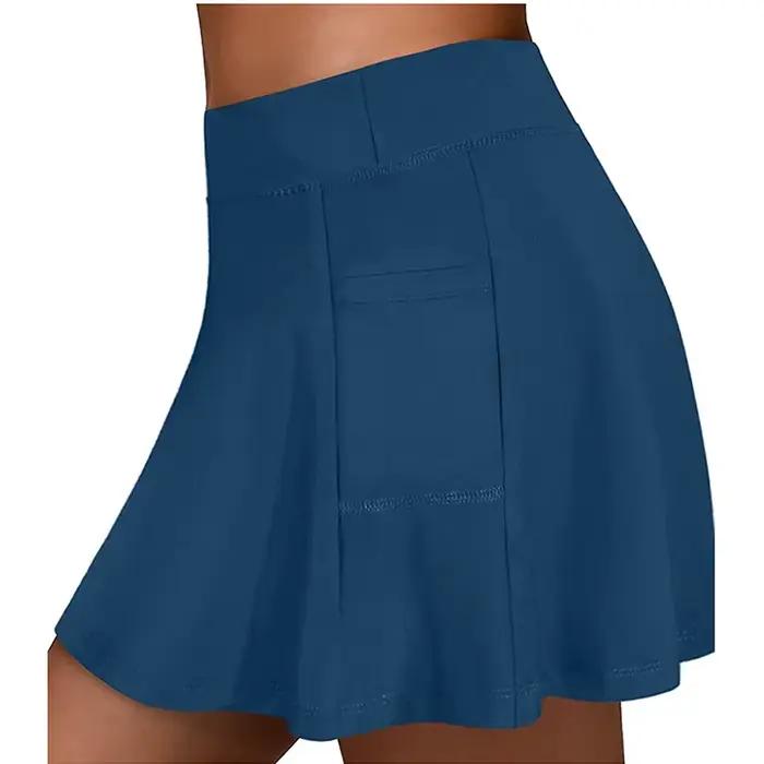 Jupe-court de Tennis pour Femmes avec Short Intérieur, Polyestère, Taille Haute Élastique, Idéale pour le Tennis, Golf, Natation et Loisirs Extérieurs