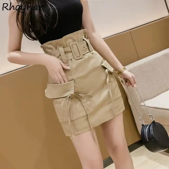 Jupes Femmes Mini Poche Design Taille Haute Solide A-ligne Élégant Femme Street Wear D'été Confortable All Match Vintage S-4xl Sexy Lady