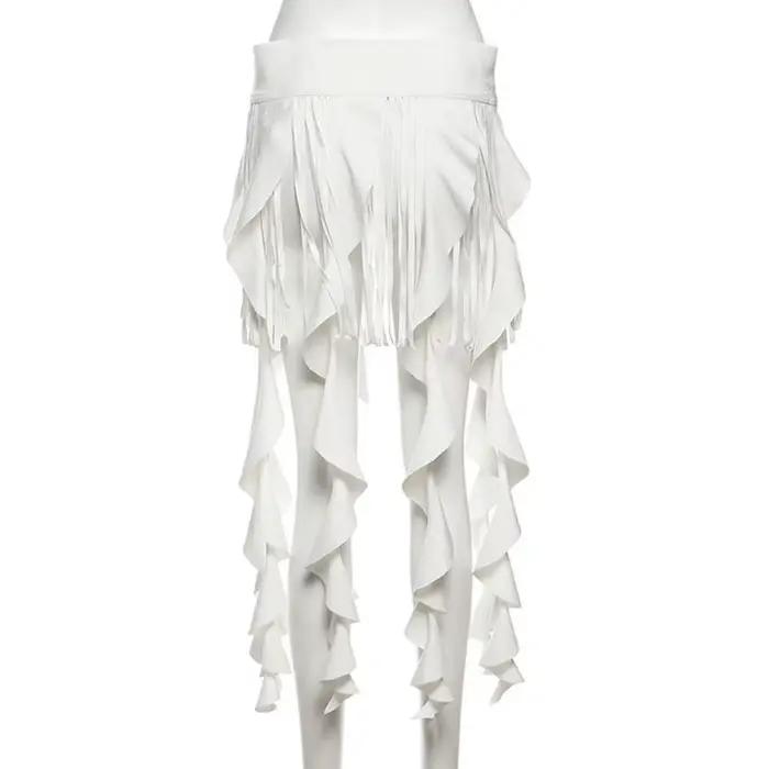Mini-jupe irrégulière à volants et franges, ajustable, sexy, avec rideau de taille, accrocheuse, décontractée, pour tenues de soirée dansante