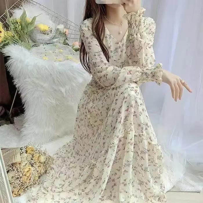 Robe longue élégante de style coréen à manches longues