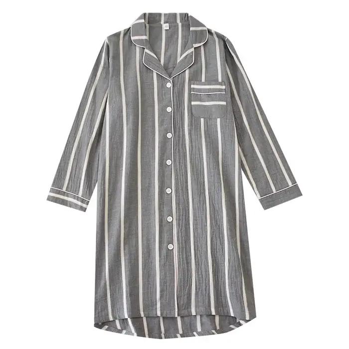 Chemises de nuit mi-longues en coton pour femmes, chemises de nuit mi-longues à rayures pour la maison, longueur aux genoux, nouvelle collection printemps et été 2026