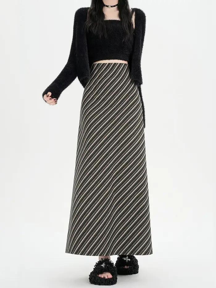 Jupe mi-longue amincissante taille haute pour femmes