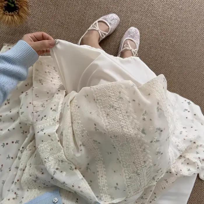 Jupe mi-longue à fleurs blanches, vêtements pour femmes printemps