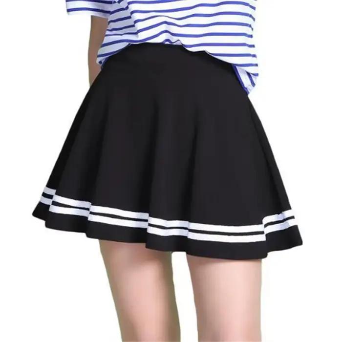 Jupe plissée mi-longue élastique haute à rayures pour femmes, jupe mini trapèze noire et blanche pour filles, style japonais, grandes tailles, occasions spéciales