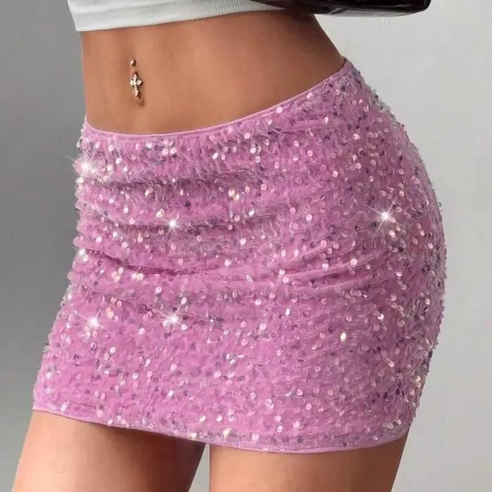 Talenza rose paillettes jupe courte Vintage perlée Sexy filles chaudes maigre
