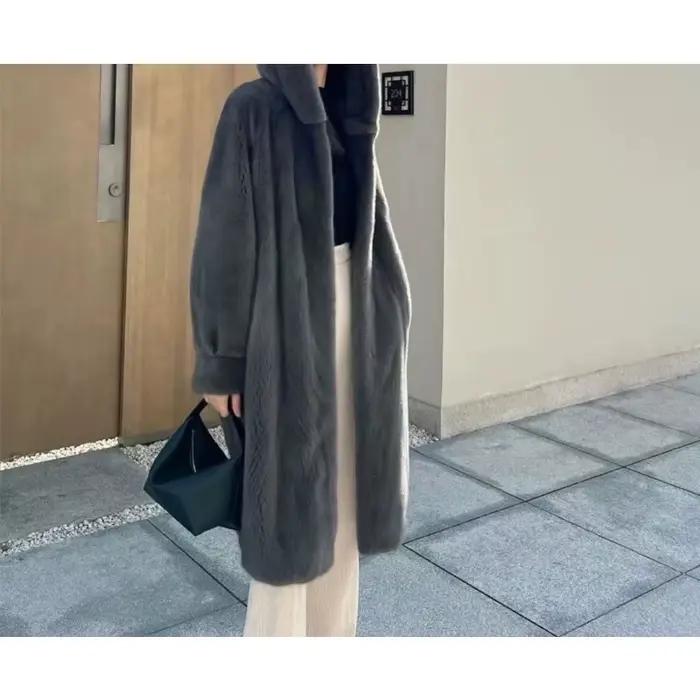 Manteau de fourrure long et épais à capuche doublé de fourrure pour femmes, manteau de fourrure du nouvel an rouge Ankor pour femmes, manteau de fourrure de nouveau Style pour femmes