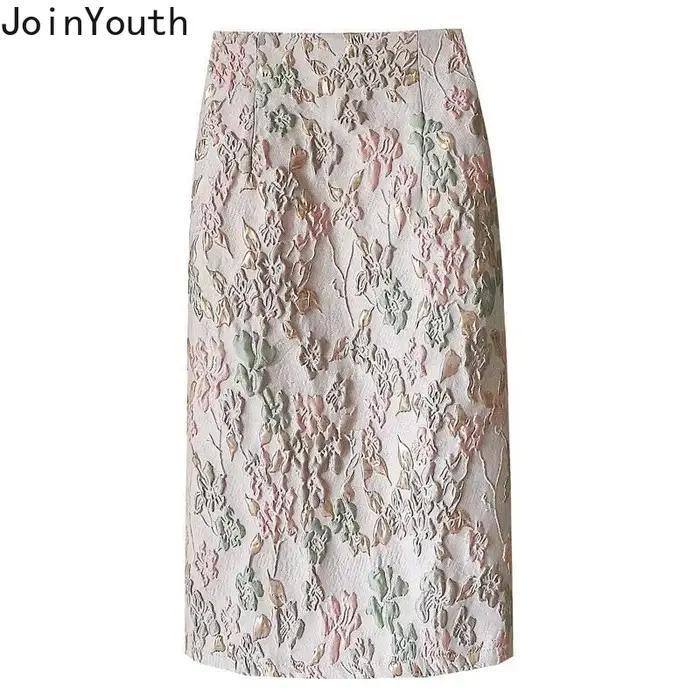 Jupes florales pour femmes coréen Jupe 2025 Faldas Mujer De Moda taille haute a-ligne mode Saia fendu moulante