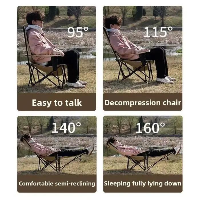 Chaise longue pliante d'extérieur avec repose-pieds et appui-tête, chaise de camping pliable robuste avec porte-gobelet et poche de rangement