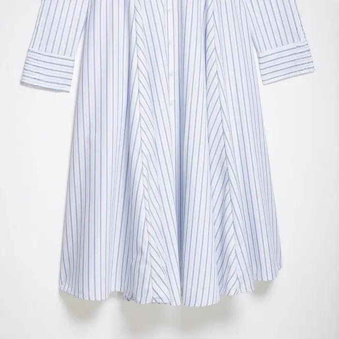Robe midi style chemise rayée SAW Independent Station Nouvelle Arrivée Élégante Streetwear Polyester Manches Longues Col Polo Coupe A-Lin...