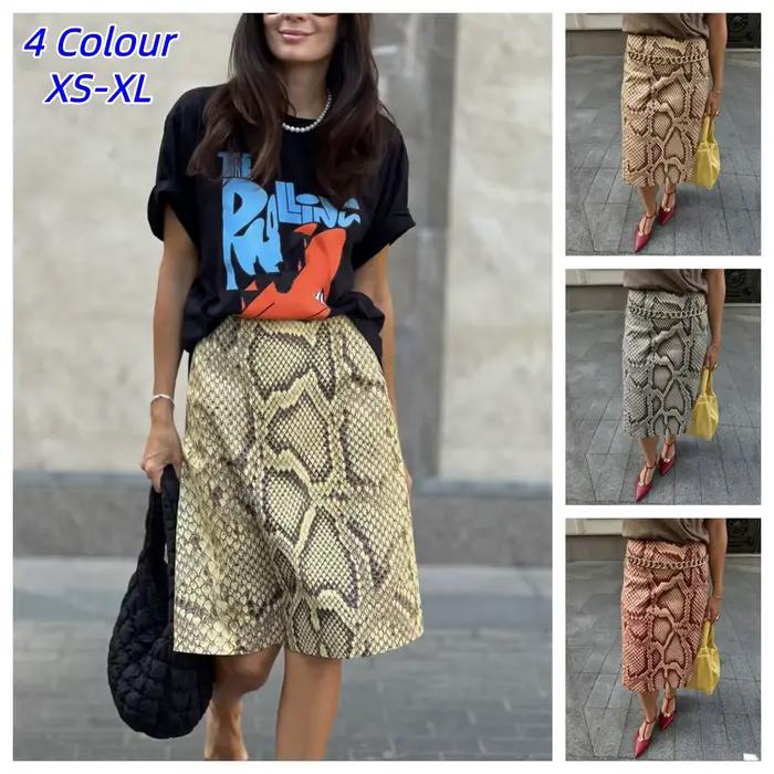 Jupe droite à motif serpent tendance pour femme, taille haute, longue et ajustée, style streetwear, vintage, été