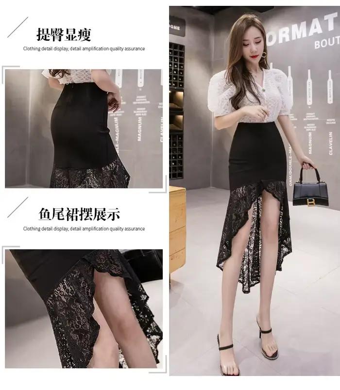 Jupe sirène en dentelle asymétrique pour femmes, mi-mollet, taille haute, élégante et sexy pour diverses occasions été