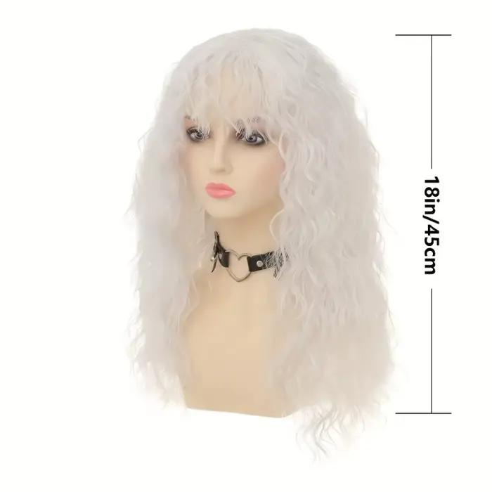 Perruques bouclées noires avec frange pour femmes, perruque synthétique longue bouclée et ondulée des années 80, perruque à bascule longue et douce