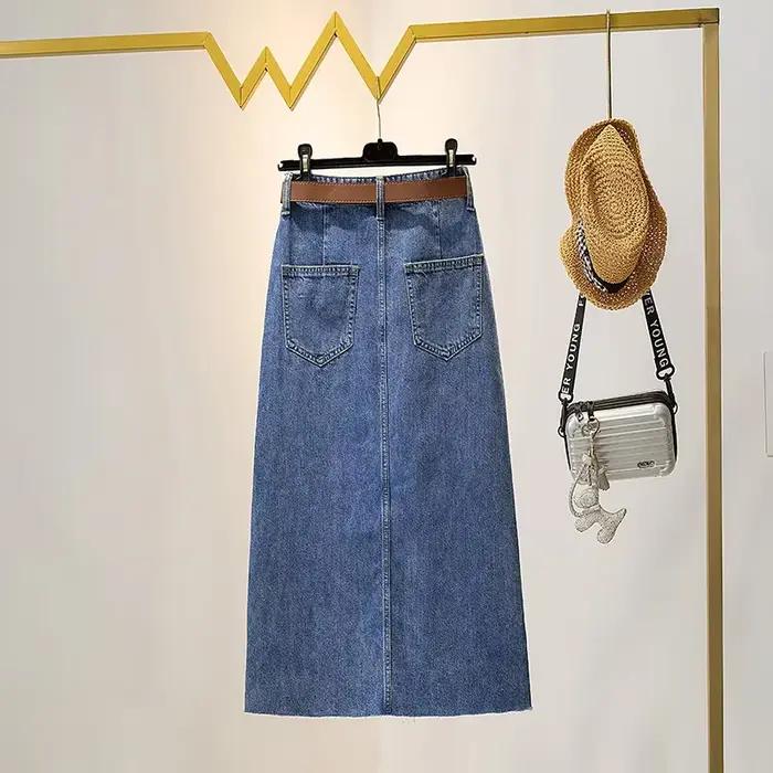 Soldes Exceptionnelles : Jupe en Jean Brodé Taille Haute pour Femme