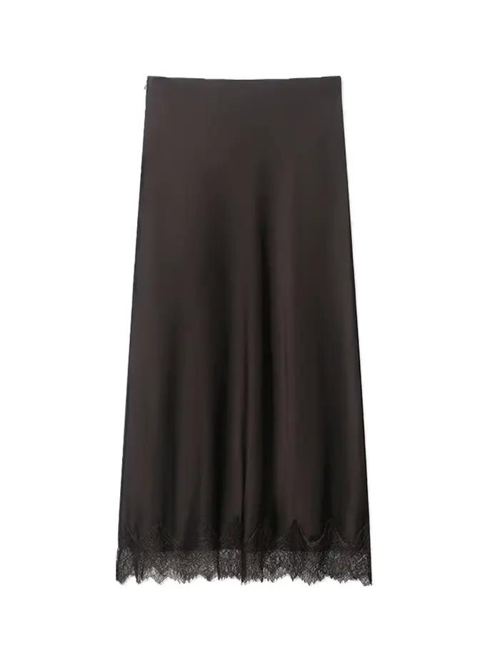 Jupe midi droite taille haute en dentelle pour femme