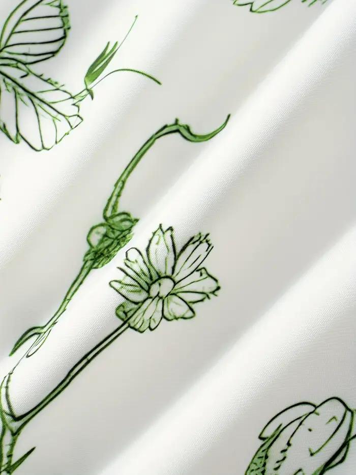 Jupe trapèze décontractée verte pour femme avec imprimé oiseaux et branches