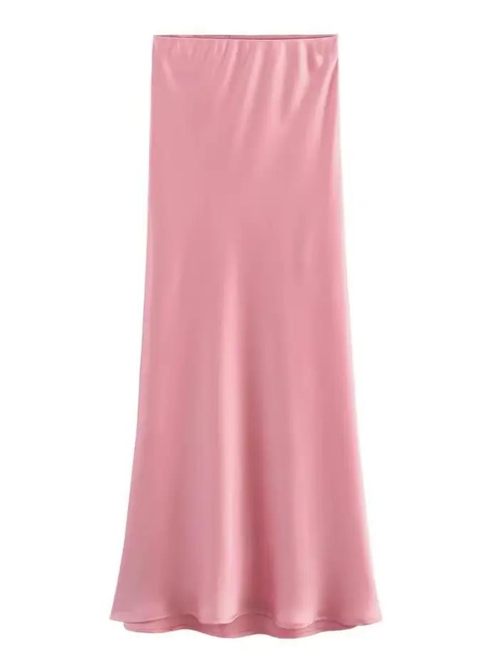 AOSSVIAO 2026 Jupe Midi Plissée en Satin Uni pour Femme