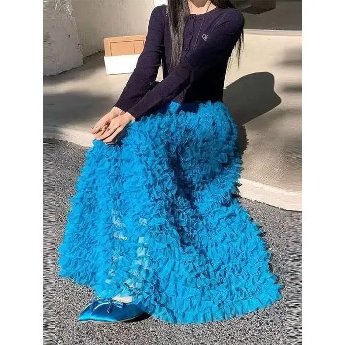 Jupe bouffante multicouche en maille style féerique français pour femme