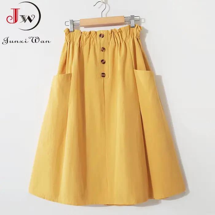 Jupe mi-longue taille haute A-Line avec poche pour femmes