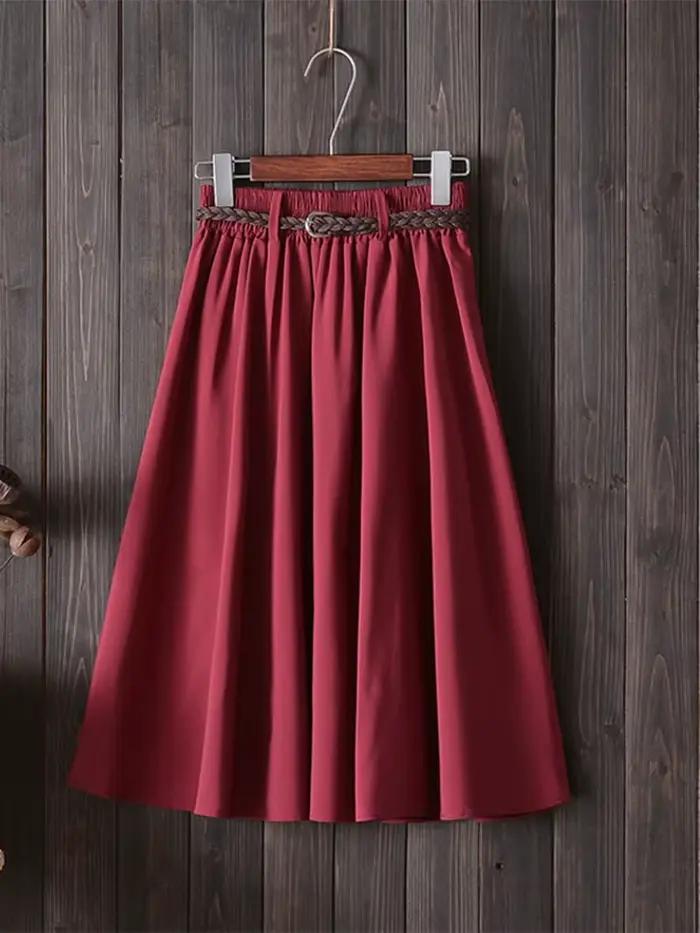 Midi genou longueur jupe d'été femmes avec ceinture mode coréenne dames taille haute plissée a-ligne