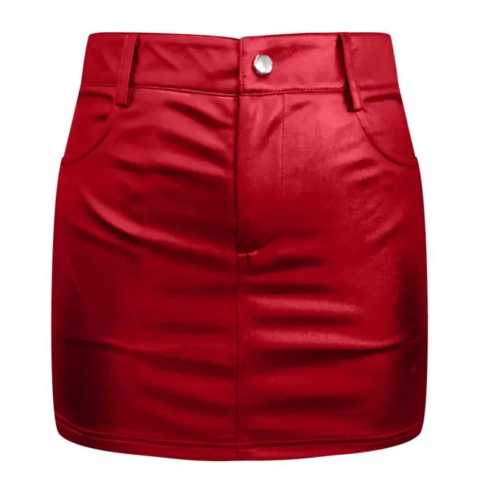 Jupe crayon en polyester brillante ZOMAXIUJEE pour femmes, minijupe moulante avec fermeture à boutons, pour soirée, fête, spectacle et autres occasions spéciales