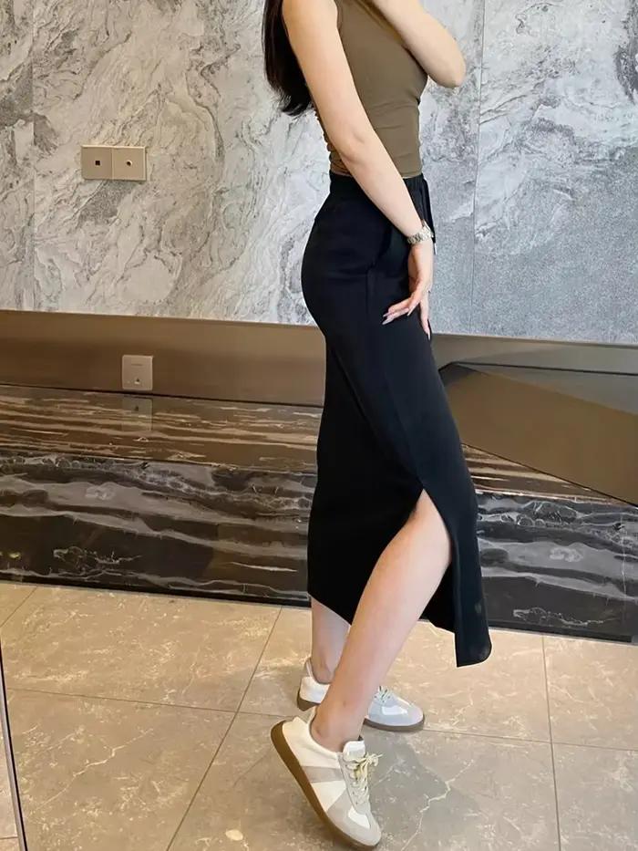 Jupe de yoga LULU FLORA ajustée et respirante pour femmes, style sportif printemps été avec dentelle et ourlet fendu pour bureau et loisirs