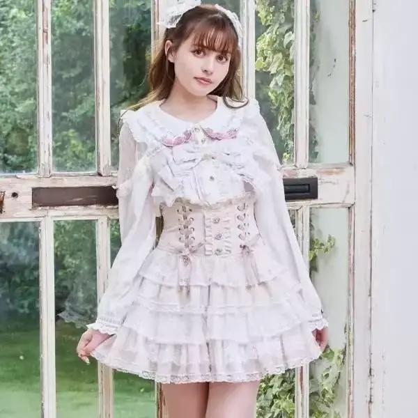 Jupe superposée en dentelle Lolita japonaise pour femmes style demoiselle d'honneur mini jupe trapèze romantique et élégante pour été ocassions spéciales