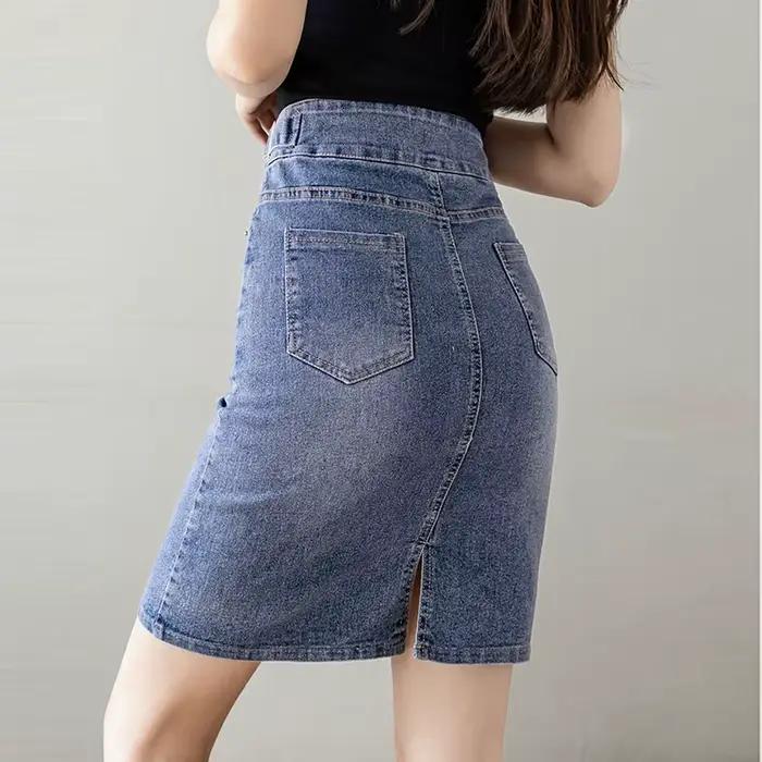 Automne 2025 grande taille Jupe pour femmes taille haute grande taille fente noir ou bleu jean jupes mode coréenne mince Jupe Femme