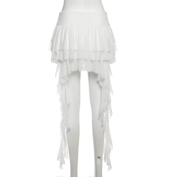 Jupe-short asymétrique bohème taille haute en polyester pour femmes, mini-jupe superposée irrégulière, style Y2K gothique, idéale pour les festivals de musique et les soirées estivales