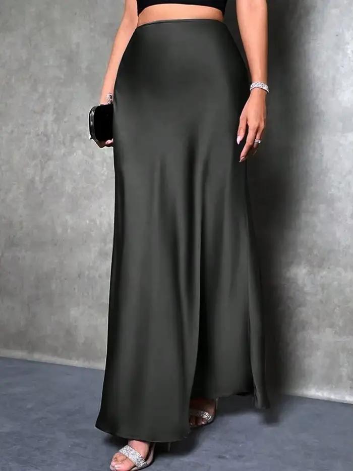 Jupe en Satin taille haute Maxi Cocktail fête de mariage une ligne jupes longues pour les femmes
