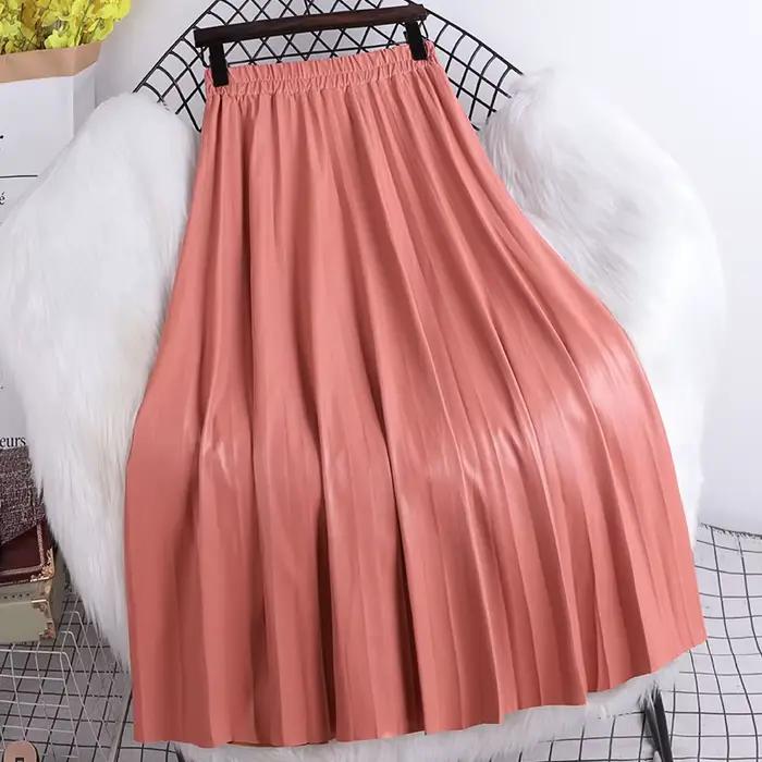 Jupe plissée mi-longue en cuir PU pour femmes, nouvelle collection automne/hiver 2021, taille haute coréenne, ligne a, cent plis