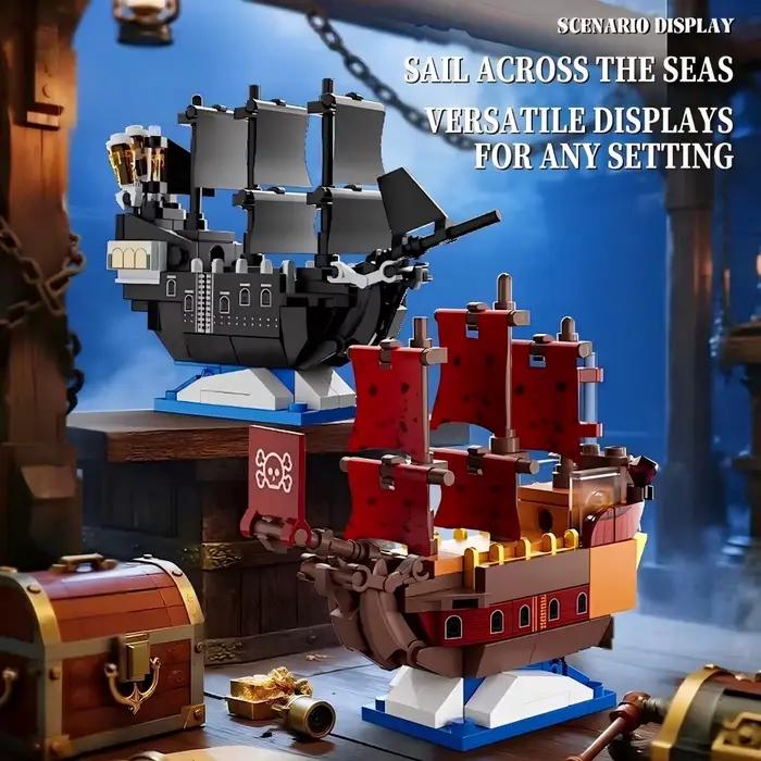 Blocs de construction de modèle de bateau pirate miniature à faire soi-même