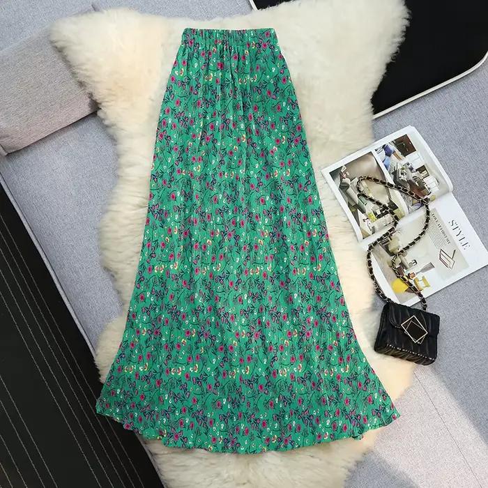 Jupe sirène élégante Seoulish à imprimé floral vert pour femme